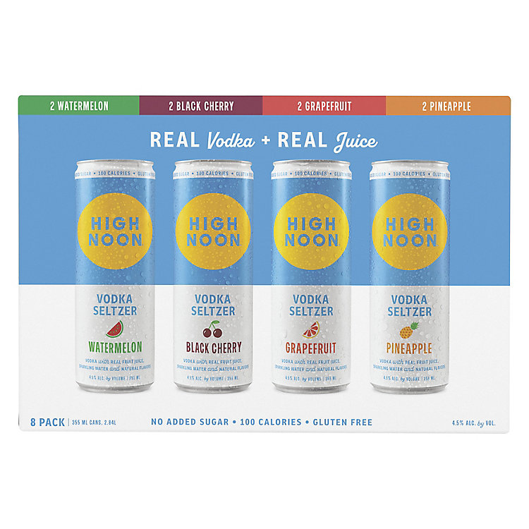 High Noon Vodka Seltzer Variety Pack Combo 2 Each Grapefruit 9, Pineapple 9, Black Cherry 9 & Watermelon 9